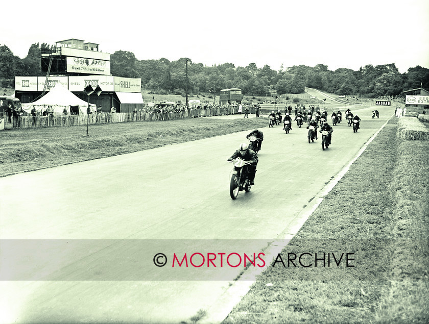 SFTP 1953 ACU Jubilee 06 
 1953 ACU Jubilee Races - Crystal Palace - Eric Tinker pulls away from his fellow riders at the start of the 175-250cc race 
 Keywords: 1953, 2016, Crystal Palace, Glass Plates, July, Mortons Archive, Mortons Media Group Ltd, Racing, Straight from the plate, The Classic MotorCycle